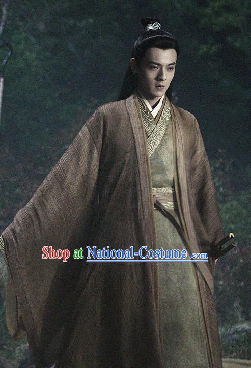 Listening Snow Tower Chinese Historical Drama Ancient Swordsman Qing Lan Costume and Headwear for Men