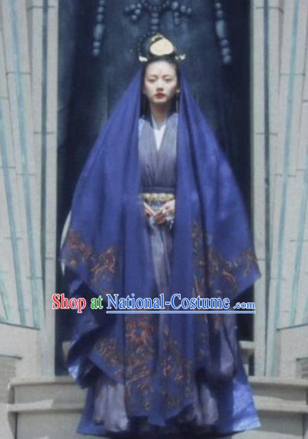 Chinese Ancient Swordsman Princess Ming He Hanfu Dress Historical Drama Listening Snow Tower Costume and Headpiece for Women