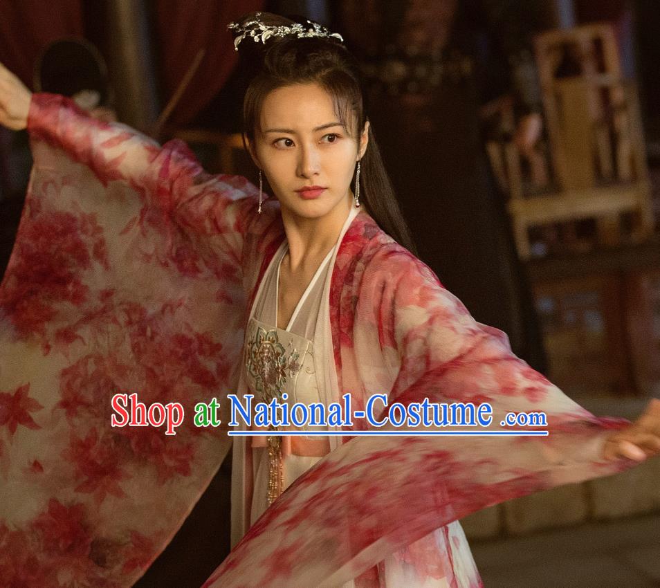 Chinese Historical Drama Ancient Ming Dynasty Female Swordsman Zhai Lanye Hanfu Dress Under the Power Costume and Headpiece for Women