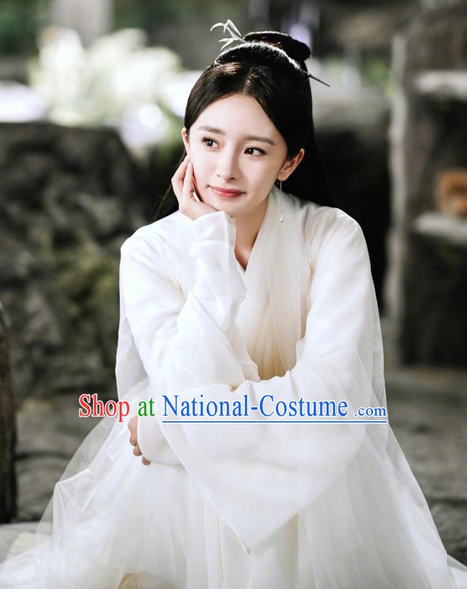 Historical Drama Sansheng Sanshi Pillow Eternal Love Chinese Ancient Goddess Bai Qian Costume and Headpiece Complete Set