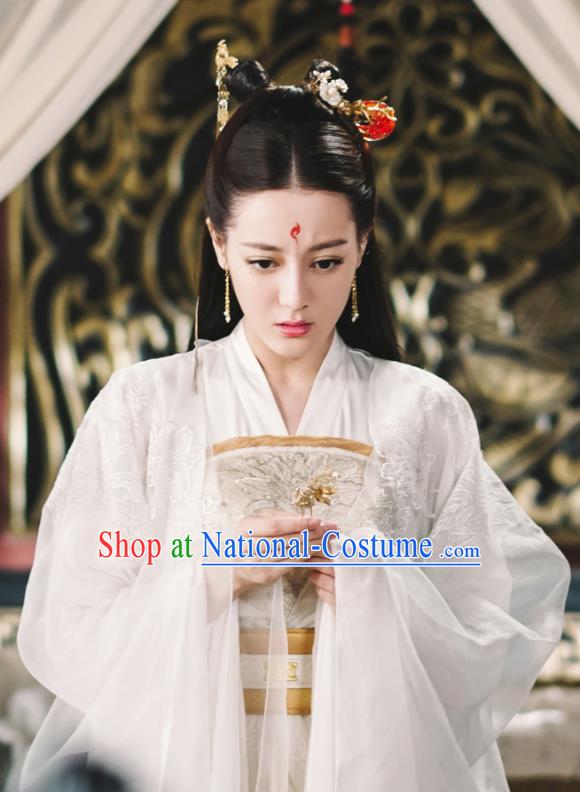 Chinese Ancient Fox Clan Princess Bai Fengjiu Drama Sansheng Sanshi Pillow Eternal Love of Dream Costume and Headpiece Complete Set