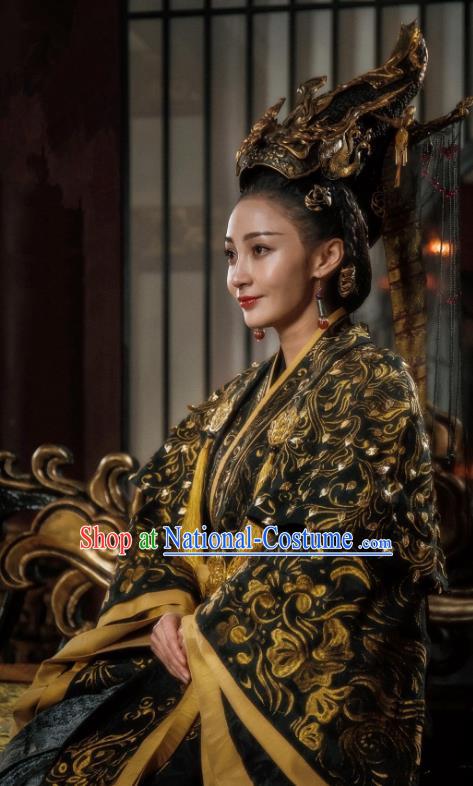 Chinese Ancient Queen Ye Zhen Dress Historical Drama Sword Dynasty Yao Di Costume and Headpiece for Women