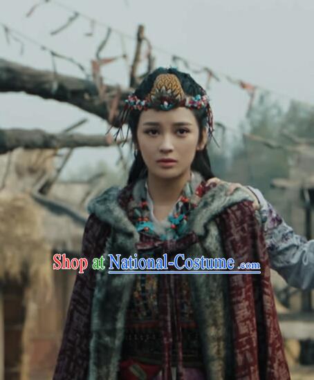 Chinese Ancient Tribe Princess Dress Historical Drama Sword Dynasty Wu Lianzi Costume and Headpiece for Women