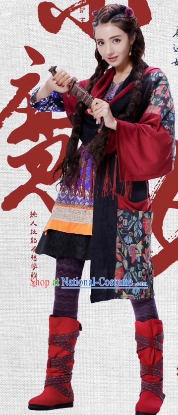 Chinese Ancient Demon Maiden Dress Historical Drama Demon Catcher Ying Su Costume and Headpiece for Women