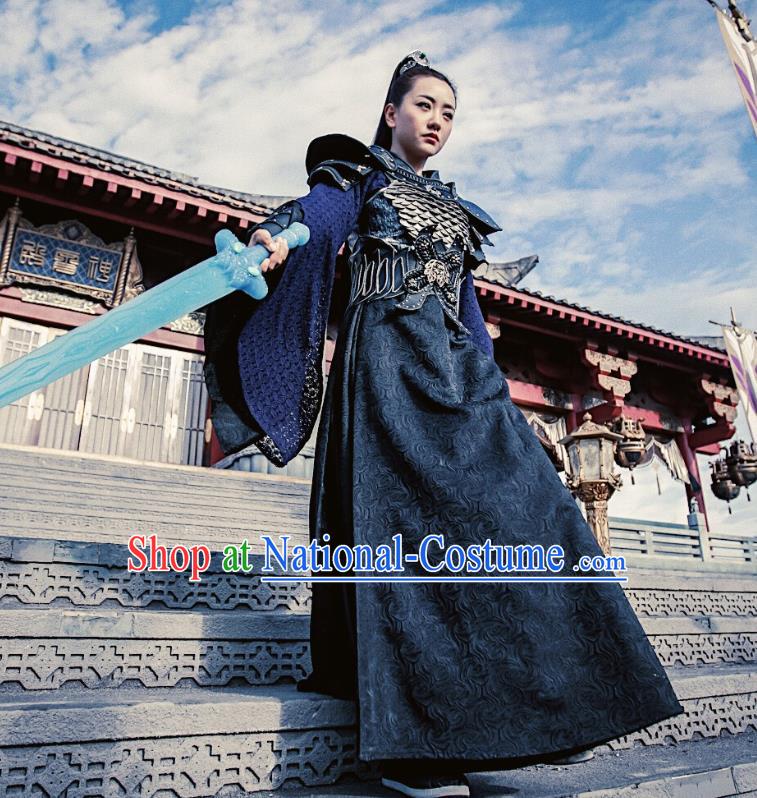 Chinese Ancient Female Swordsman Ling Xi Dress Historical Drama Demon Catcher Costume and Headpiece for Women