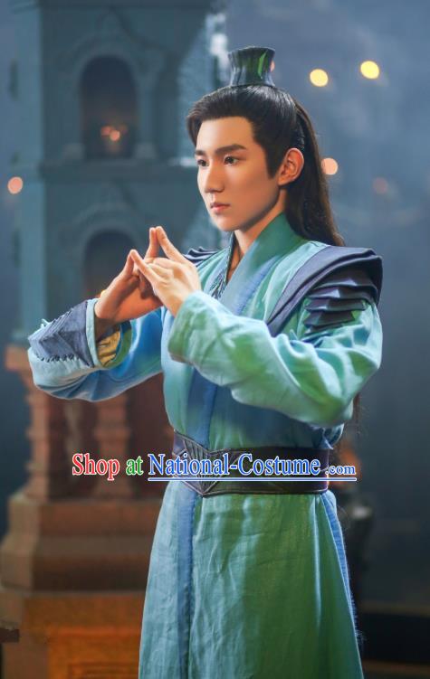 Drama The Great Ruler Chinese Ancient Young Knight Swordsman Mu Chen Costume and Headpiece Complete Set