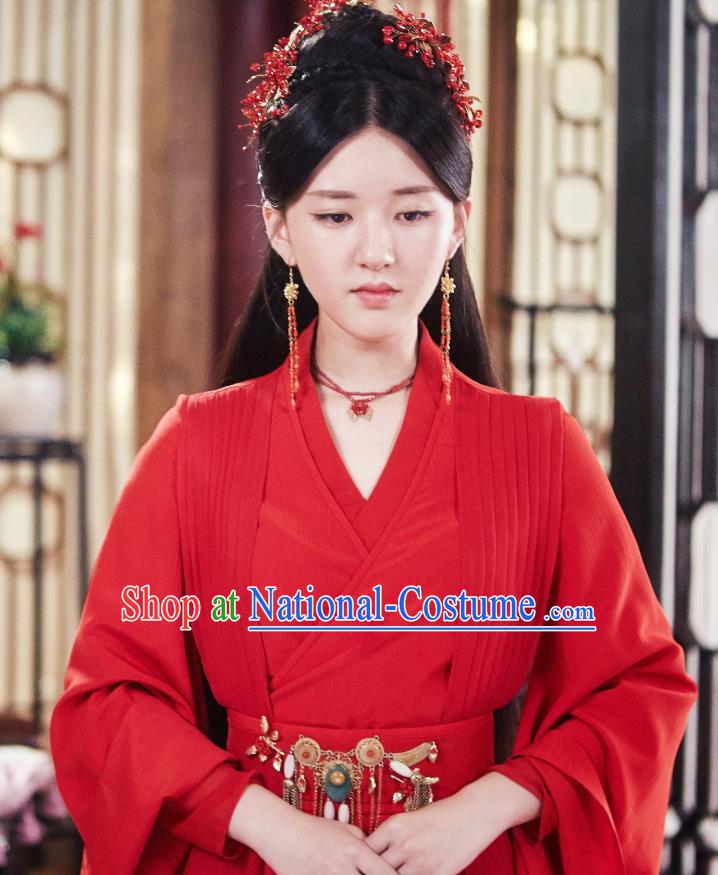 Chinese Ancient Singsong Girl Liu Yiyi Red Dress Historical Drama Cinderella Chef Costume and Headpiece for Women