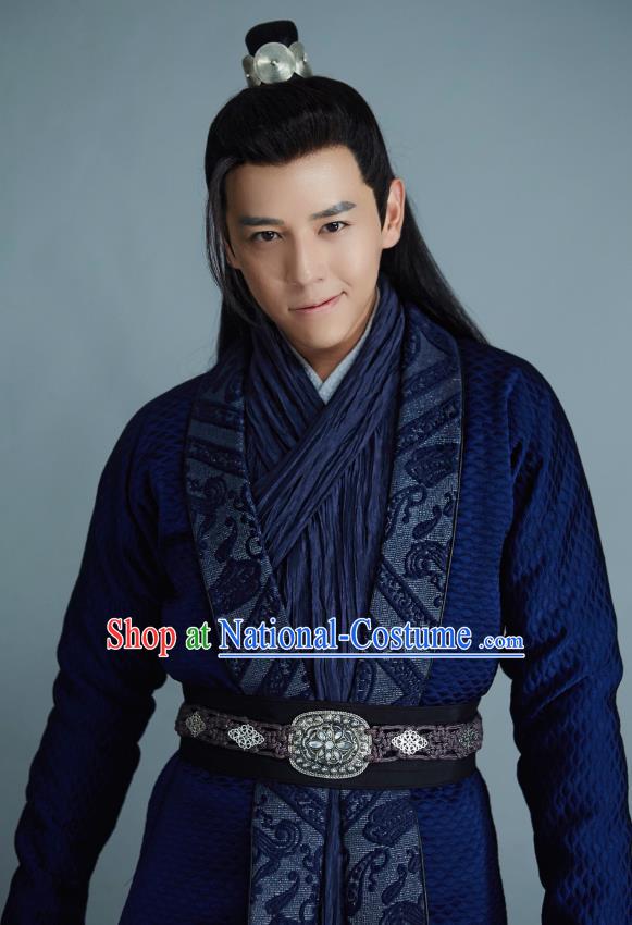 Drama Cinderella Chef Chinese Ancient Swordsman Chen Yang Blue Costume and Headpiece Complete Set