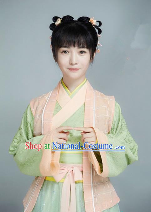 Chinese Ancient Slave Girl Qing Liu Dress Historical Drama Cinderella Chef Costume and Headpiece for Women