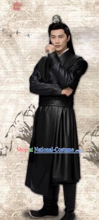 Drama Cinderella Chef Chinese Ancient Swordsman Xia Chunyu Black Costume and Headpiece Complete Set