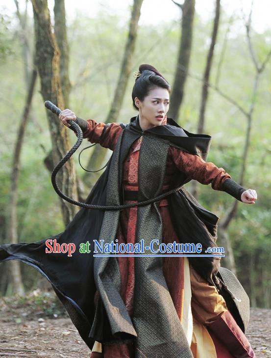 Chinese Ancient Tang Dynasty Female Swordsman Ming Hui Dress Historical Drama An Oriental Odyssey Costume and Headpiece for Women