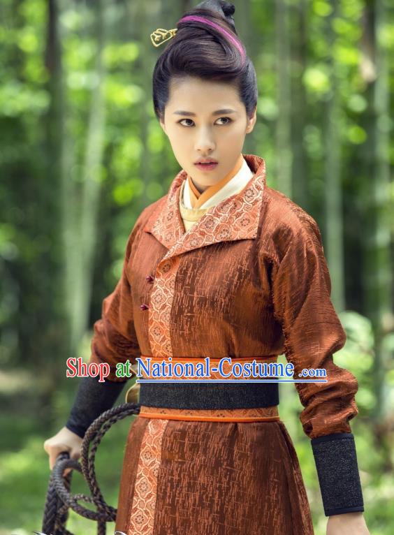 Chinese Ancient Tang Dynasty Female Swordsman Ming Hui Dress Historical Drama An Oriental Odyssey Costume and Headpiece for Women