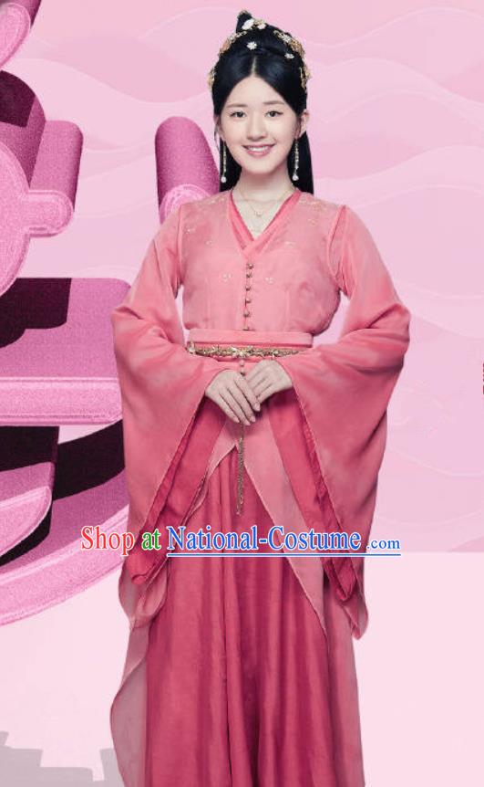 Chinese Ancient Courtesan Liu Yiyi Pink Dress Historical Drama Cinderella Chef Costume and Headpiece for Women