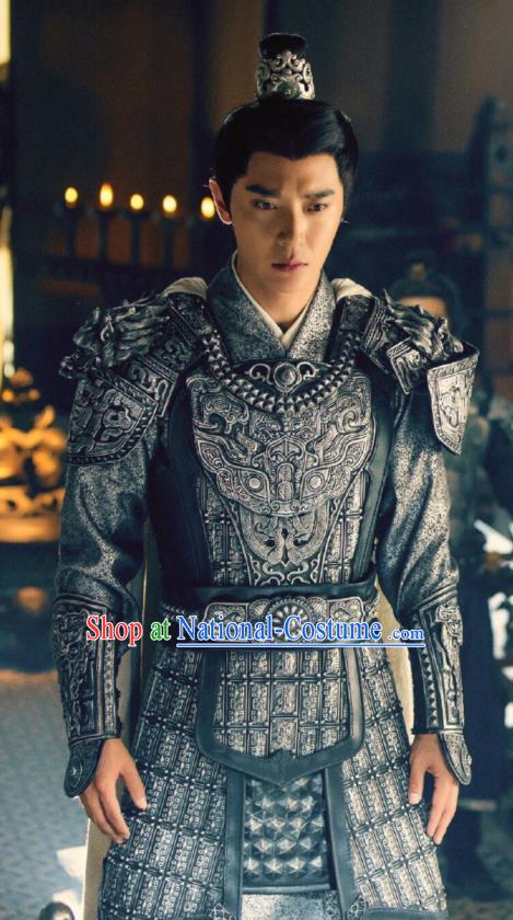 Drama Hero Dream Chinese Ancient Han Dynasty General Liu Bang Armor Costume and Headpiece Complete Set