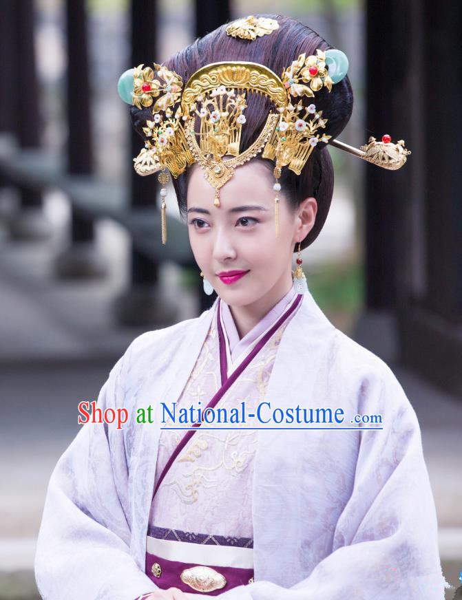 Chinese Ancient Han Dynasty Empress Lv Zhi Dress Historical Drama Hero Dream Costume and Headpiece for Women