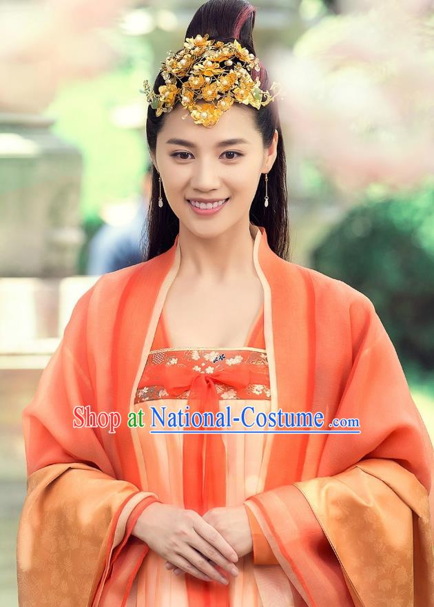 Chinese Ancient Tang Dynasty Royal Infanta Ming Hui Dress Historical Drama An Oriental Odyssey Costume and Headpiece for Women