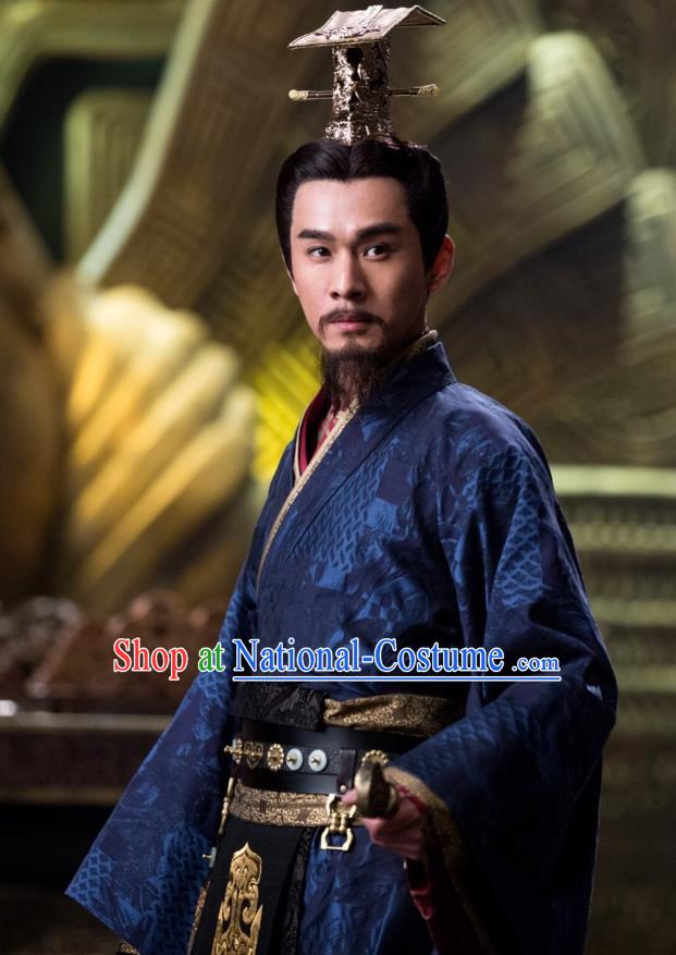 Drama Hero Dream Chinese Ancient Qin Dynasty King Ying Zheng Costume and Headpiece Complete Set