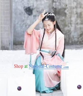 Chinese Ancient Princess A Ruan Pink Dress Historical Drama Cinderella Chef Costume and Headpiece for Women