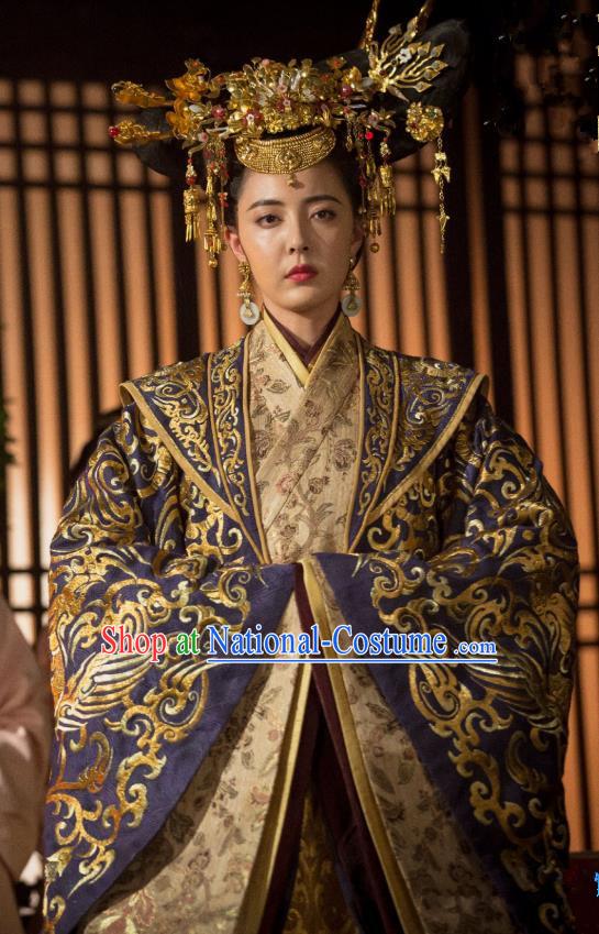 Chinese Ancient Han Dynasty Queen Lv Zhi Dress Historical Drama Hero Dream Costume and Headpiece for Women