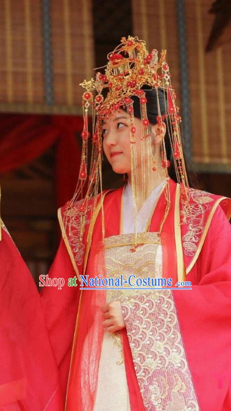 Chinese Ancient Noble Lady Tian Qi Wedding Dress Historical Drama Dr Cutie Costume and Headpiece for Women