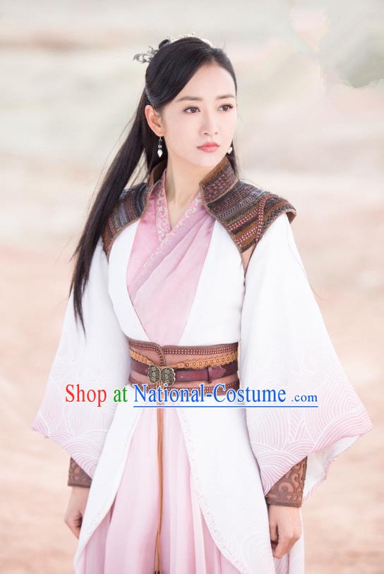 Chinese Ancient Swordsman Yu Wei Dress Historical Drama The Legend of Jade Sword Wang Ou Costume and Headpiece for Women