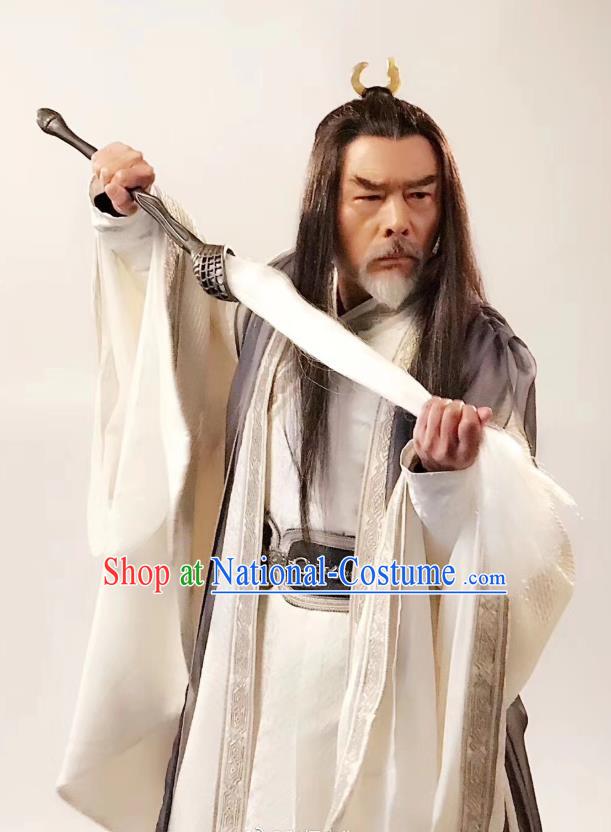 Drama The Legend of Jade Sword Chinese Ancient Taoist Priest Xuan Ji Costume and Headpiece Complete Set