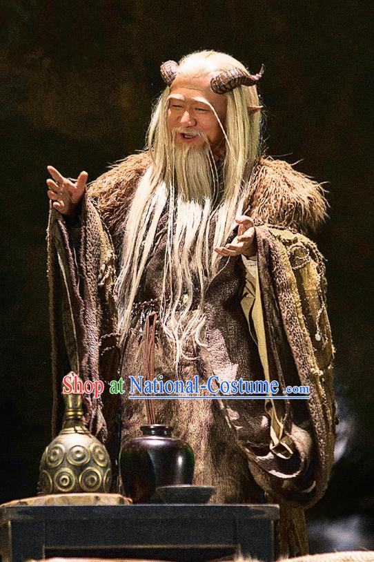 Drama The Legend of Jade Sword Chinese Ancient Taoist Priest Huang Bo Costume and Headpiece Complete Set