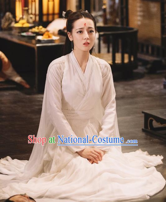 Chinese Ancient Fox Princess Bai Fengjiu White Dress Drama Sansheng Sanshi Pillow Eternal Love of Dream Costume and Headpiece Complete Set