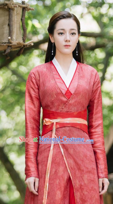 Chinese Ancient Fox Princess Bai Fengjiu Red Dress Drama Sansheng Sanshi Pillow Eternal Love of Dream Costume and Headpiece Complete Set