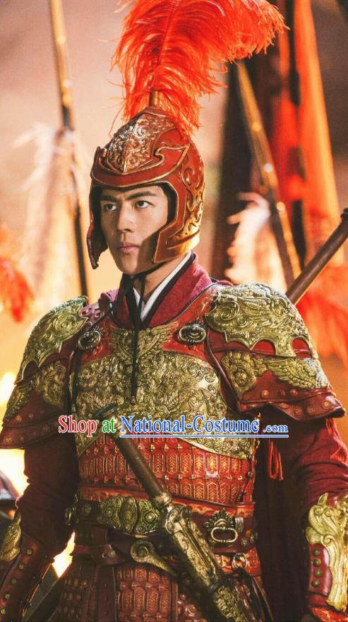 Drama Hero Dream Chinese Ancient Chu King Xiang Yu Helmet and Armor Costume and Headpiece Complete Set