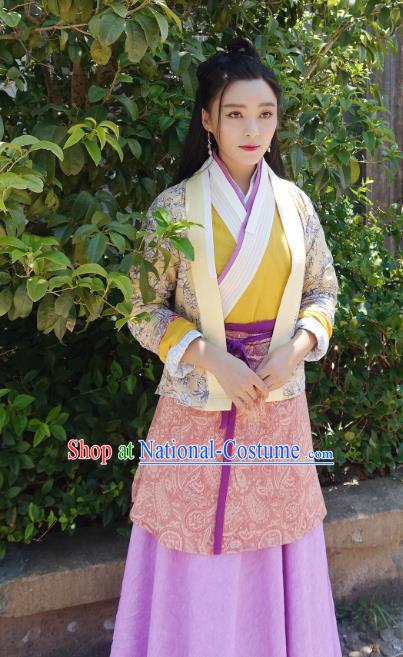 Chinese Ancient Ming Dynasty Civilian Lady Tao Tao Dress Historical Drama The Dark Lord Costume and Headpiece for Women