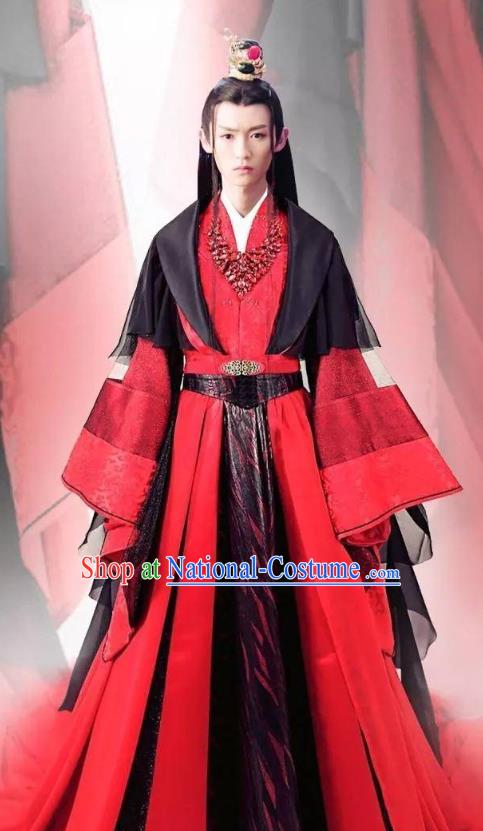 Drama Men with Sword Chinese Ancient Royal Prince Murong li Hanfu Costumes and Hair Accessories