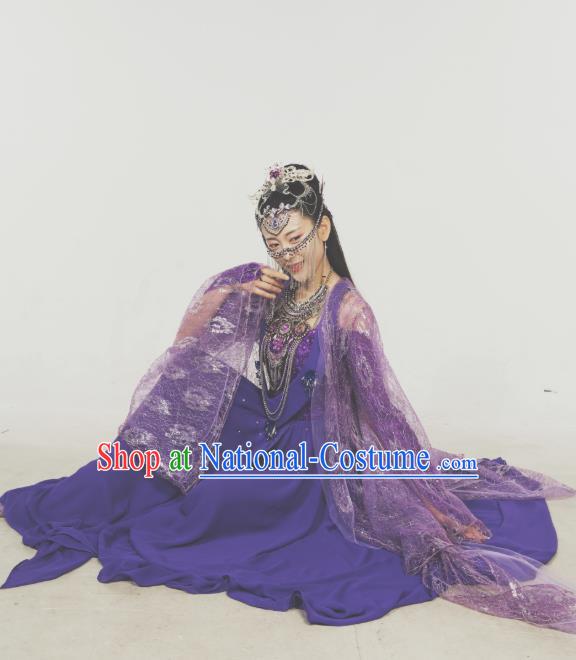 Chinese Ancient Dancer Su Yiyi Purple Dress Historical Drama Jueshi Qianjin Costume and Headpiece for Women