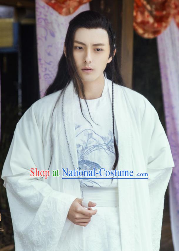 Drama Jueshi Qianjin Chinese Ancient Swordsman Hua Yingchi White Costume and Headpiece Complete Set