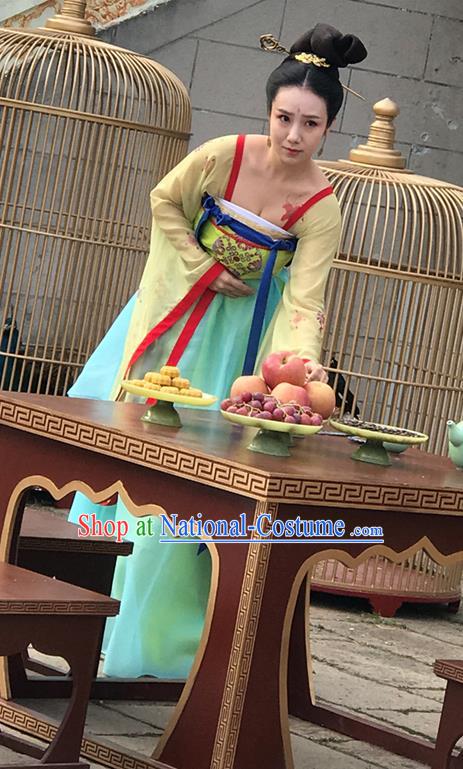 Chinese Ancient Tang Dynasty Court Hanfu Dress Historical Drama Mengfei Comes Across Imperial Consort Xian Costumes and Hairpins