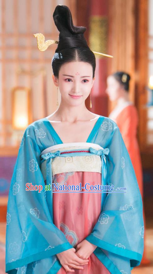 Chinese Ancient Imperial Consort Hanfu Dress Historical Drama Mengfei Comes Across Bu Meng Costumes and Golden Hairpin