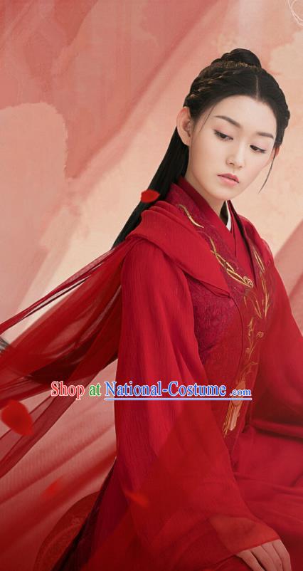 Chinese Ancient Female Swordsman Tan Chuan Red Hanfu Dress and Hair Accessories Historical Drama Love of Thousand Years Across A Man Costumes