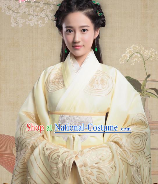 Chinese Ancient Princess Yellow Hanfu Dress Historical Drama King Is Not Easy Wu Shuang Costumes and Hair Accessories