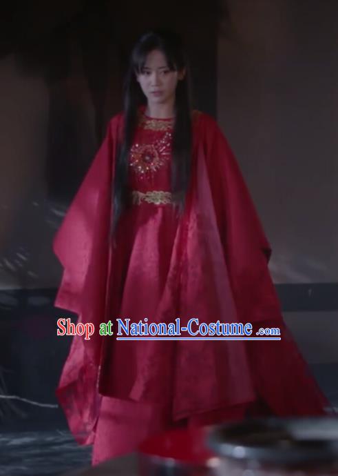 Chinese Ancient Princess Consort Lin Luojing Red Dress Historical Drama Jueshi Qianjin Costume and Headpiece for Women