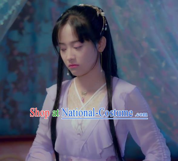 Chinese Ancient Nobility Lady Lin Luojing Lilac Dress Historical Drama Jueshi Qianjin Costume and Headpiece for Women