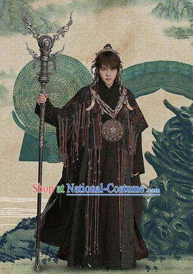 Drama The Dark Lord Chinese Ancient Ming Dynasty Swordsman Leader Ye Xiaotian Costume and Headpiece Complete Set