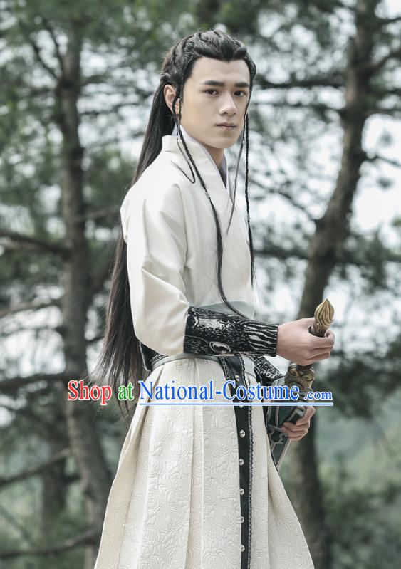 Drama Men with Sword Chinese Ancient General Qi Zhikan Costume and Headpiece Complete Set