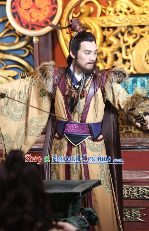 Drama Men with Sword Chinese Ancient Swordsman King Yu Qing Costume and Headpiece Complete Set