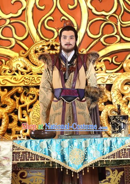 Drama Men with Sword Chinese Ancient Swordsman King Yu Qing Costume and Headpiece Complete Set