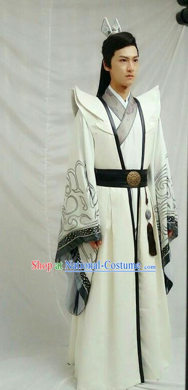 Drama Men with Sword Chinese Ancient Monarch King Jian Bin Costume and Headpiece Complete Set