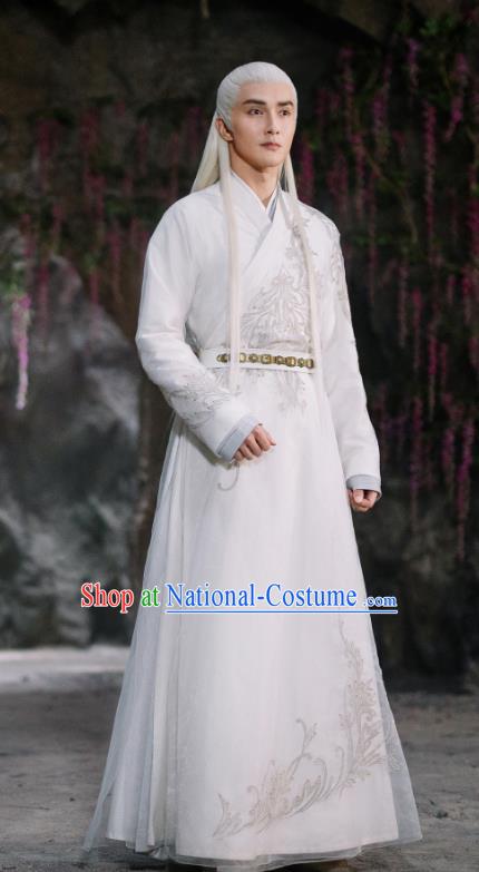 Chinese Ancient God Emperor Dong Hua Drama Sansheng Sanshi Pillow Eternal Love of Dream Costume and Headpiece Complete Set