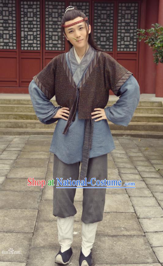 Chinese Ancient Servant Apparel Clothing and Jade Hairpin Drama Pingli Fox Zhang Qiming Costumes and Headwear