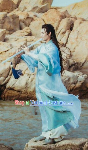 Chinese Ancient Scholar Apparel Clothing and Jade Hairpin Drama Pingli Fox Childe Bai Sheng Costumes and Headwear