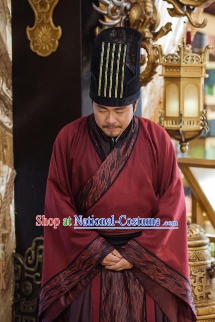 Chinese Ancient Minister Clothing and Jade Hairpin Drama Pingli Fox Official Apparel Costumes and Hat