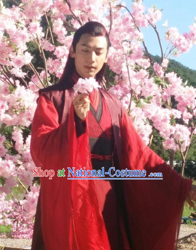 Chinese Ancient King Red Clothing and Jade Hairpin Drama Pingli Fox Yu Yan Apparel Costumes